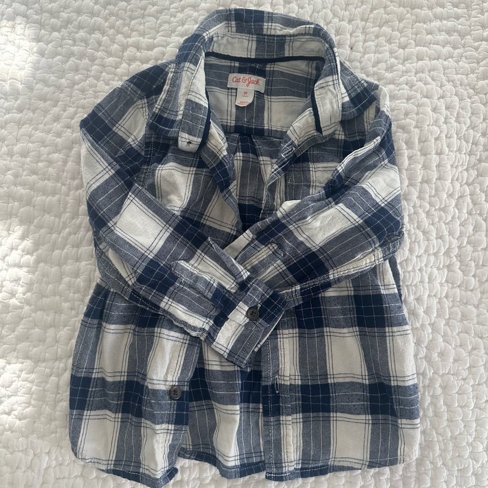 Cat & Jack Navy and White Plaid Button Down Shirt